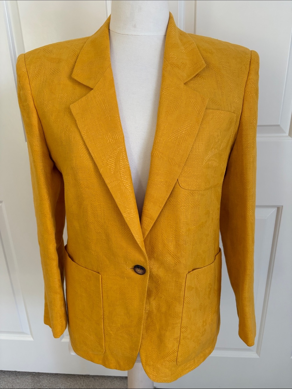 Liz Claiborne Mustard Yellow Single-Button 100% Linen Blazer